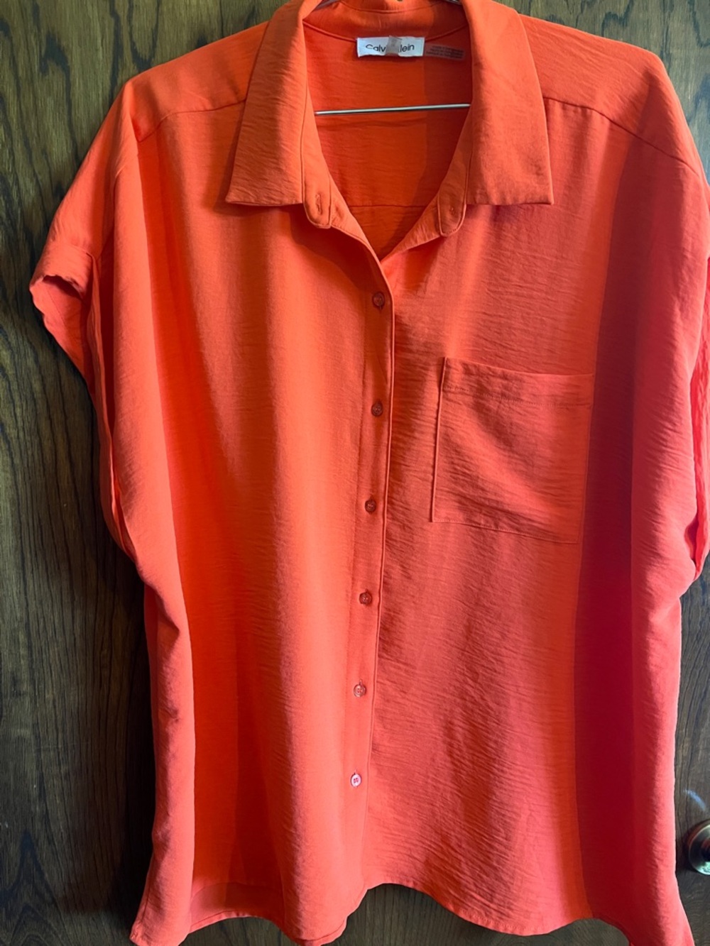 Calvin Klein Women’s Short-Sleeve Button-Down Shirt — Vibrant Orange